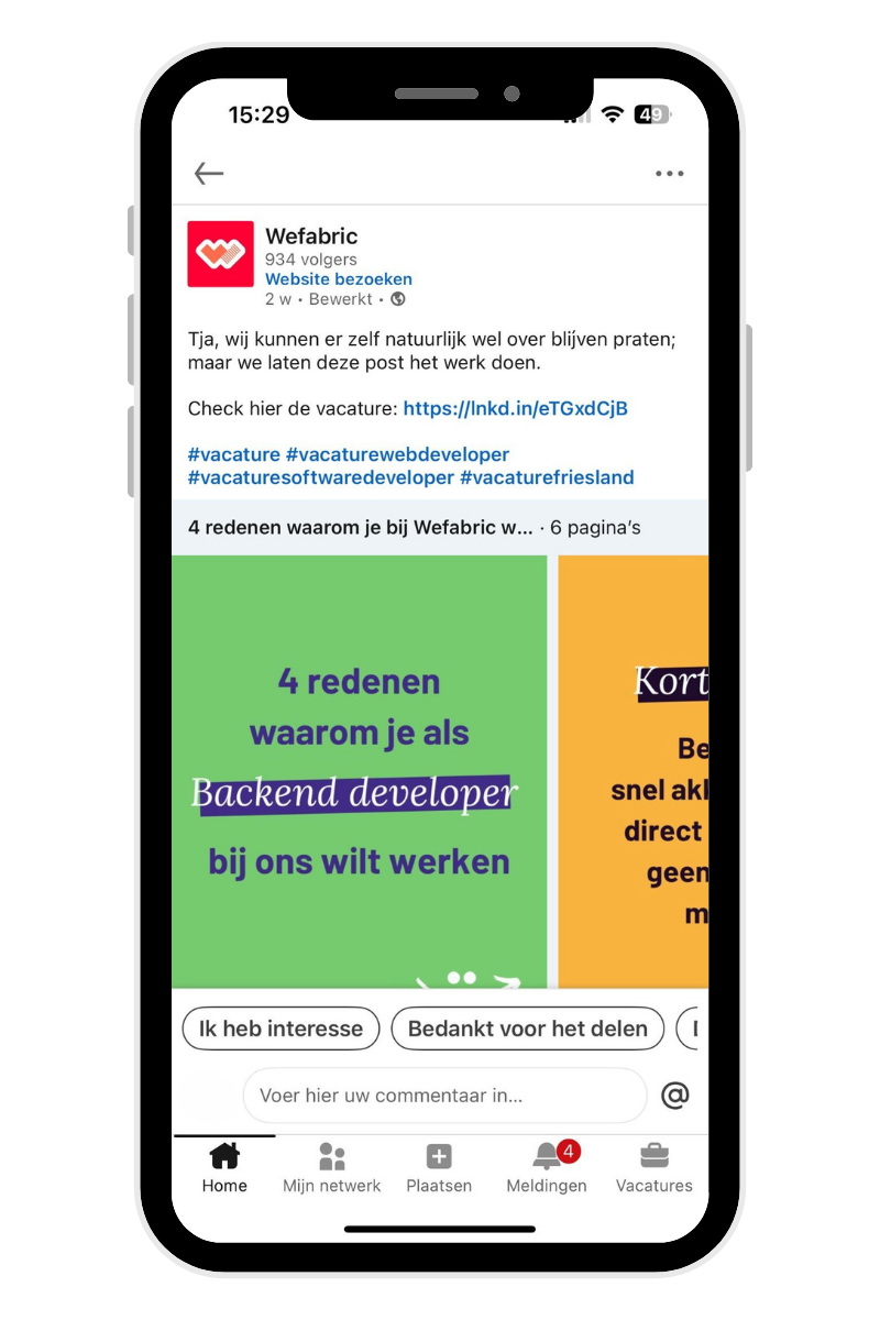 Linkedin-bericht met slider